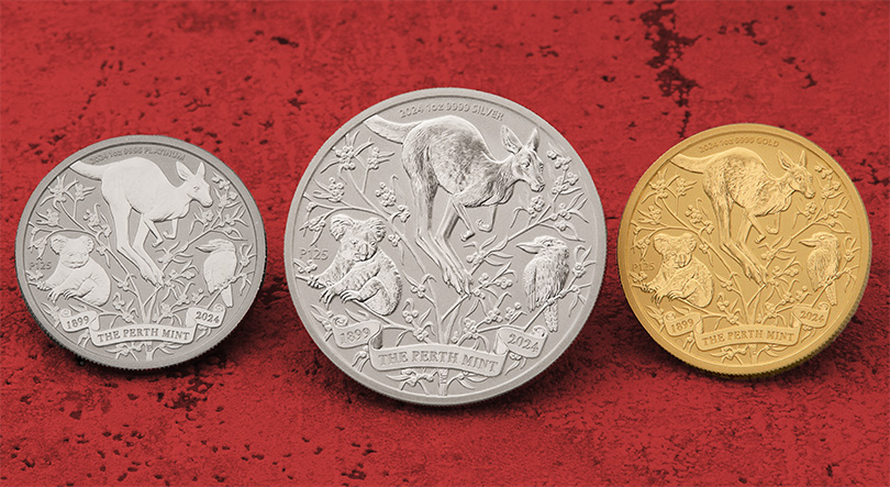 Jubiläumsmünzen der Perth Mint aus Gold, Silber und Platin